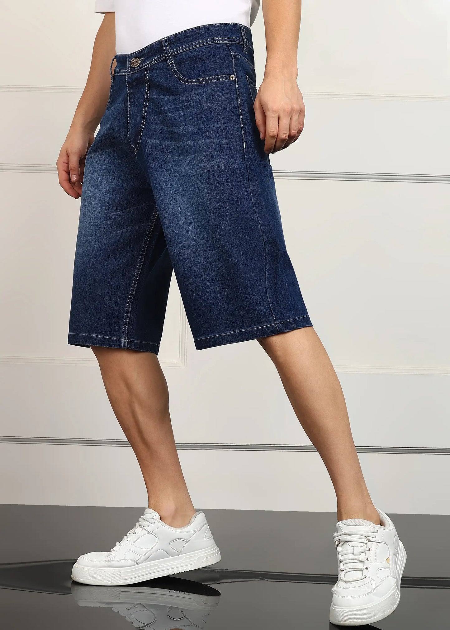 DENIMOR Solid Men Denim Dark Blue Baggy Shorts DENIMOR