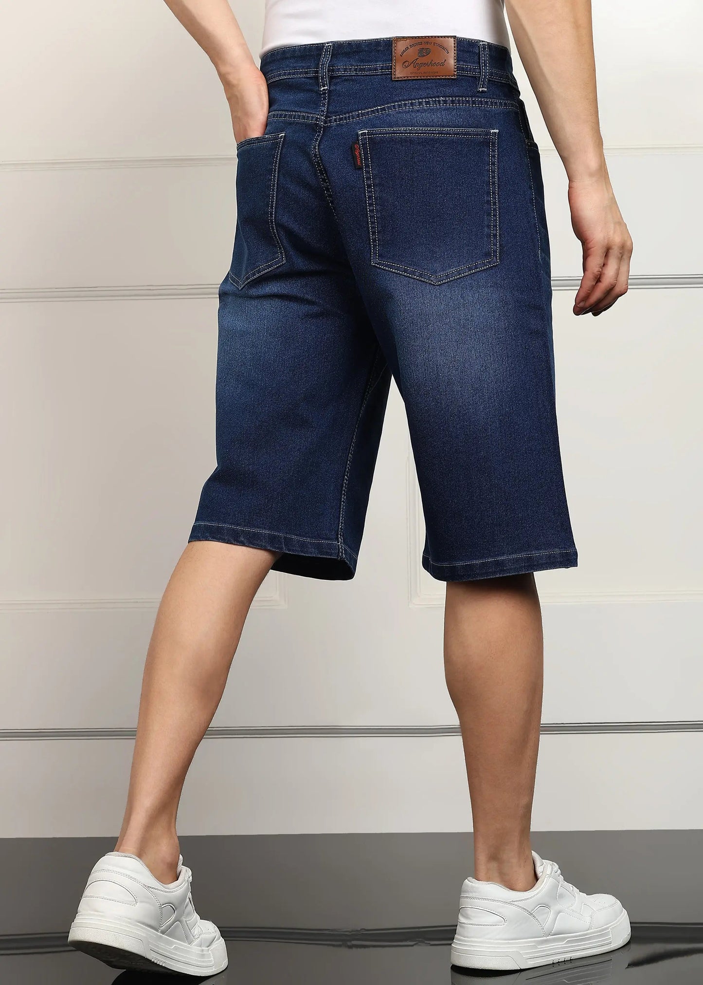 DENIMOR Solid Men Denim Dark Blue Baggy Shorts DENIMOR