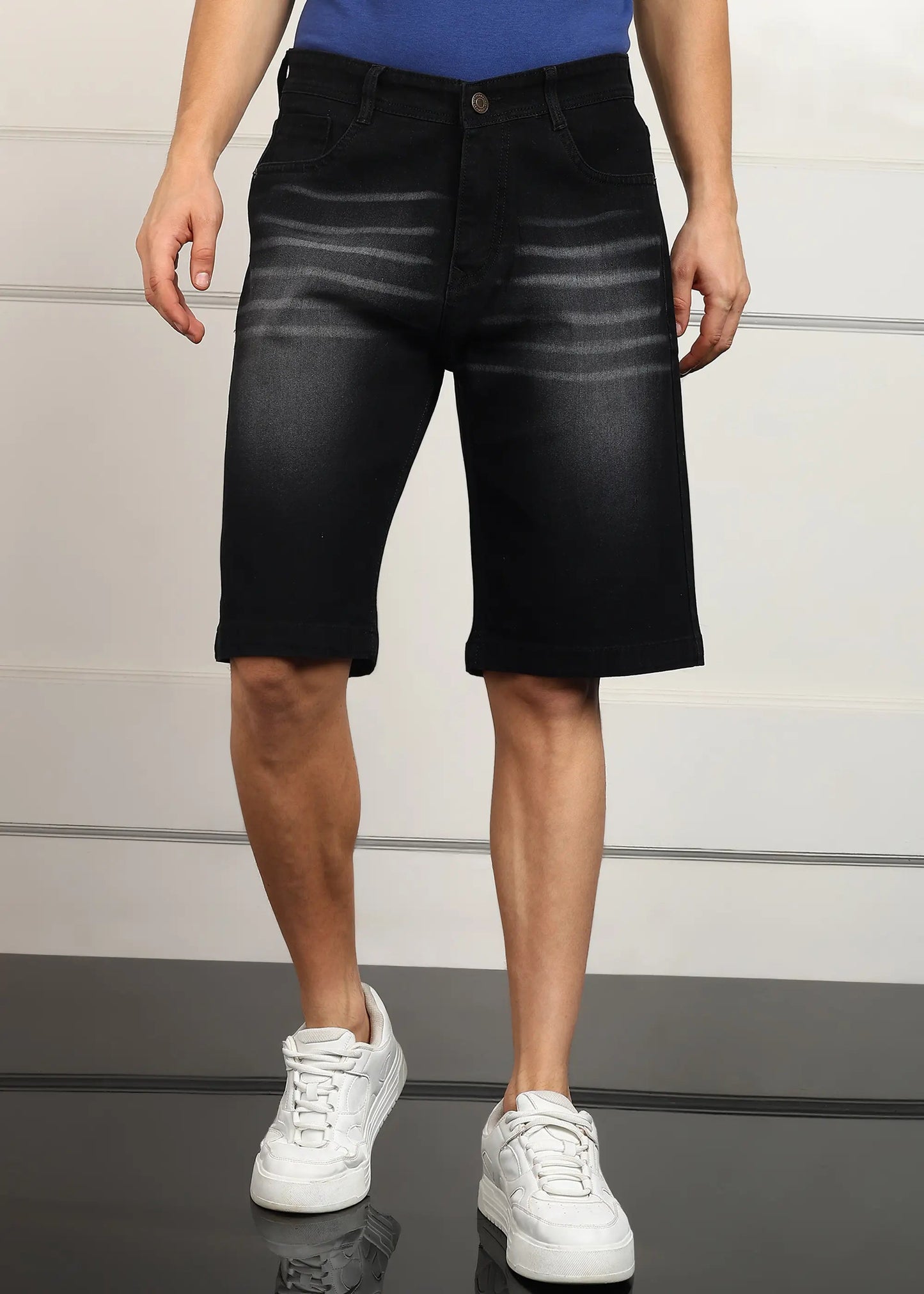 DENIMOR Solid Men Denim Dark Grey Baggy Shorts DENIMOR