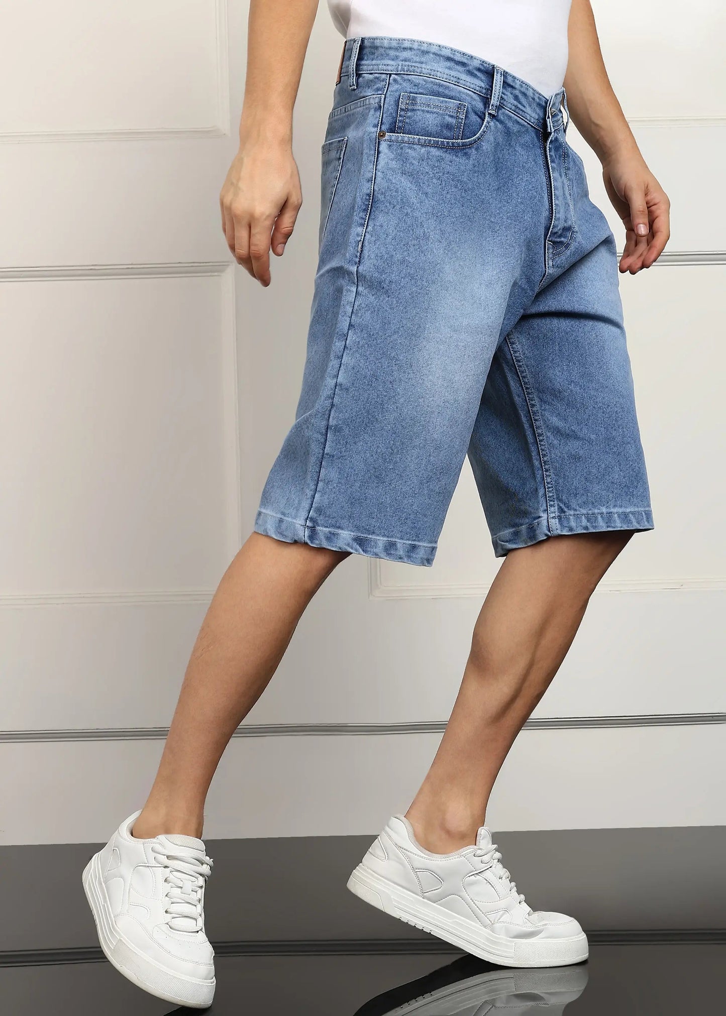 DENIMOR Solid Men Denim Light Blue Baggy Shorts DENIMOR