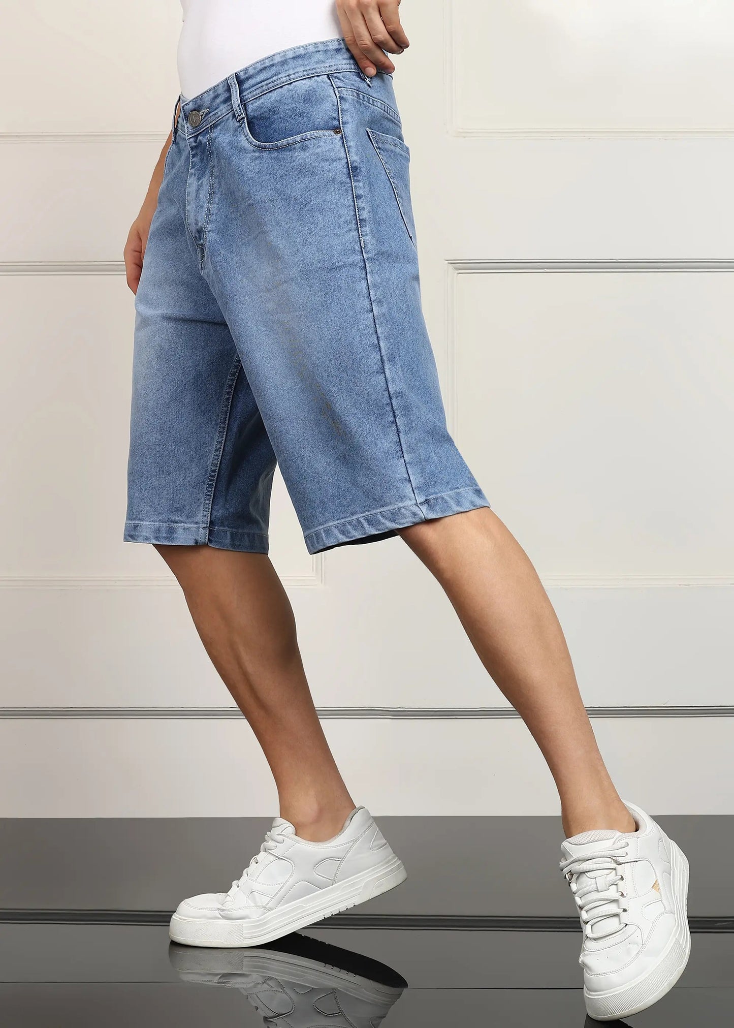 DENIMOR Solid Men Denim Light Blue Baggy Shorts DENIMOR