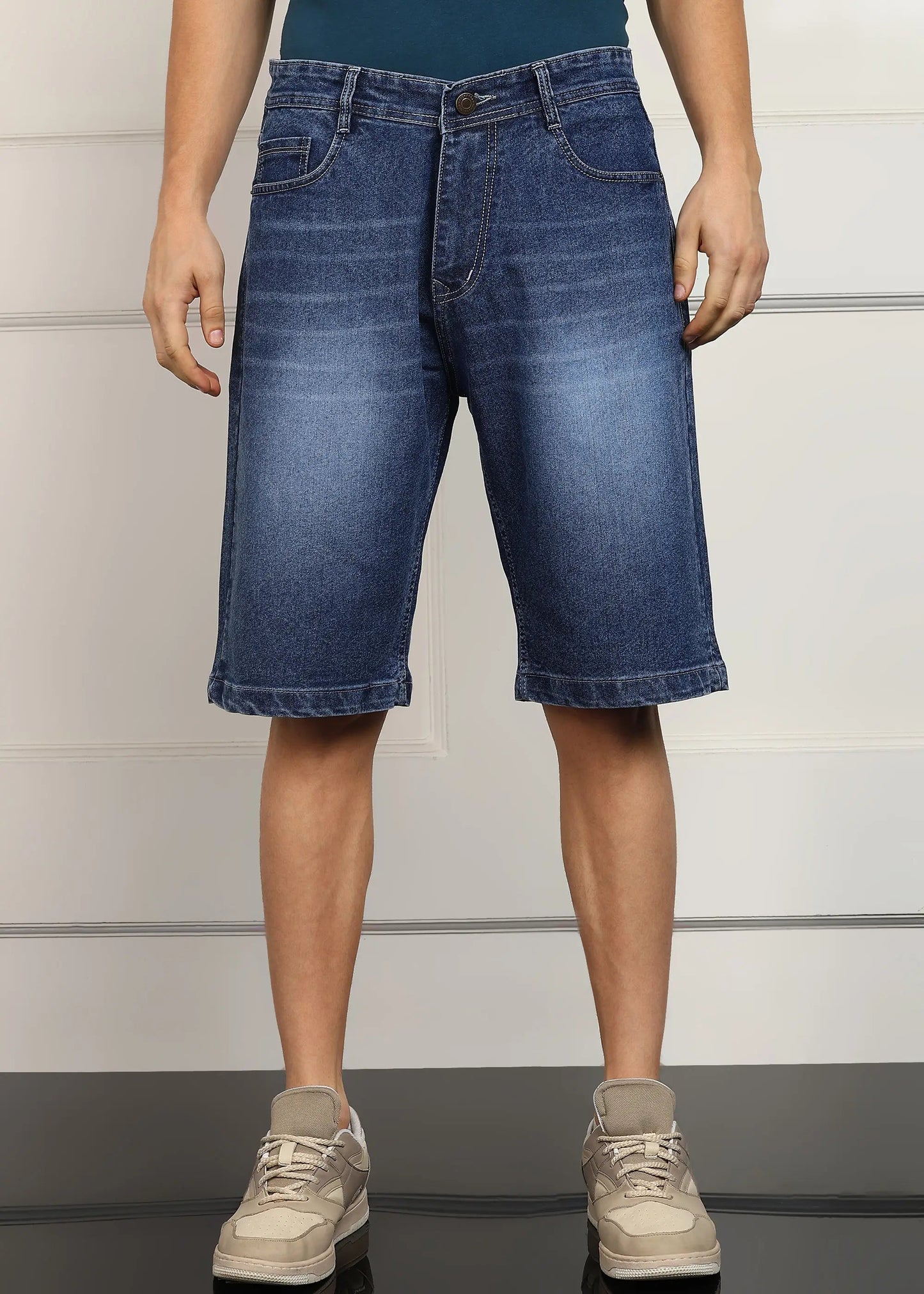 DENIMOR Solid Men Denim Dark Blue Baggy Shorts DENIMOR