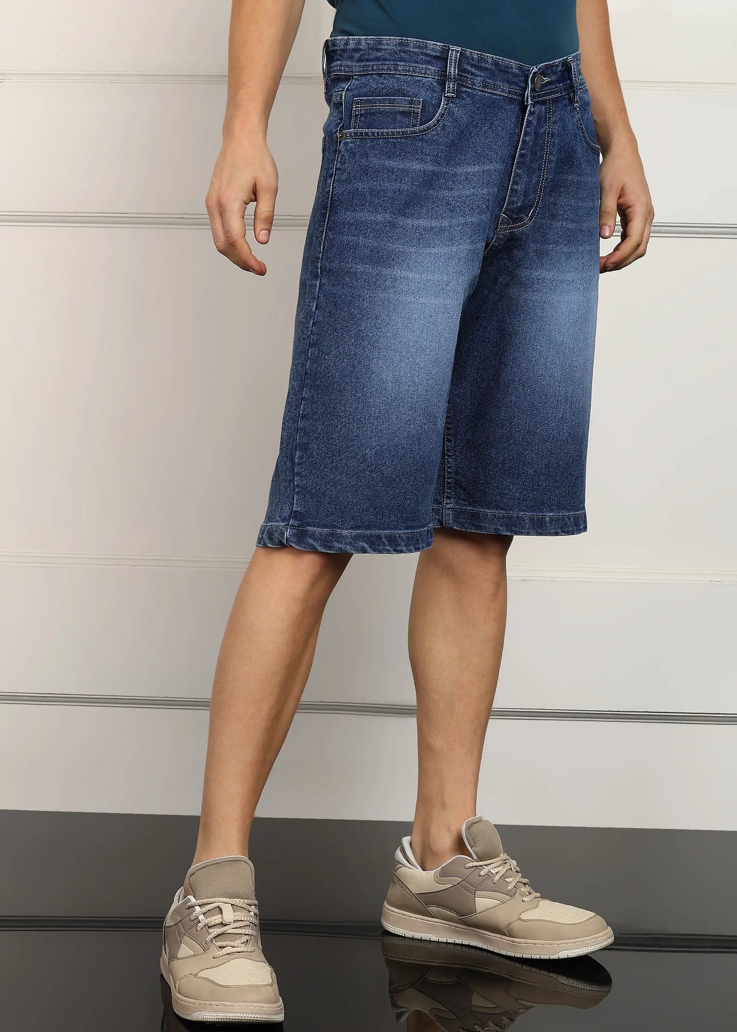 DENIMOR Solid Men Denim Dark Blue Baggy Shorts DENIMOR