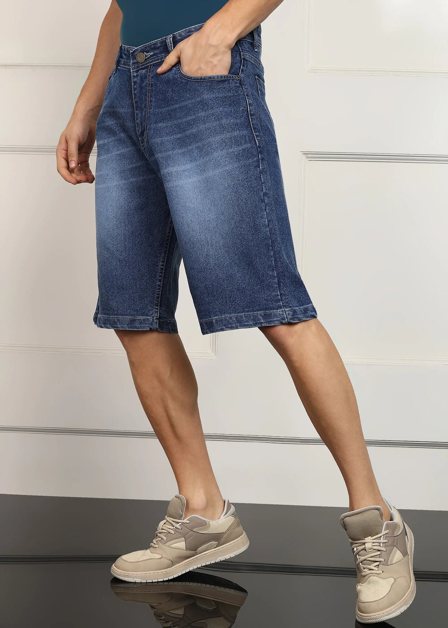 DENIMOR Solid Men Denim Dark Blue Baggy Shorts DENIMOR