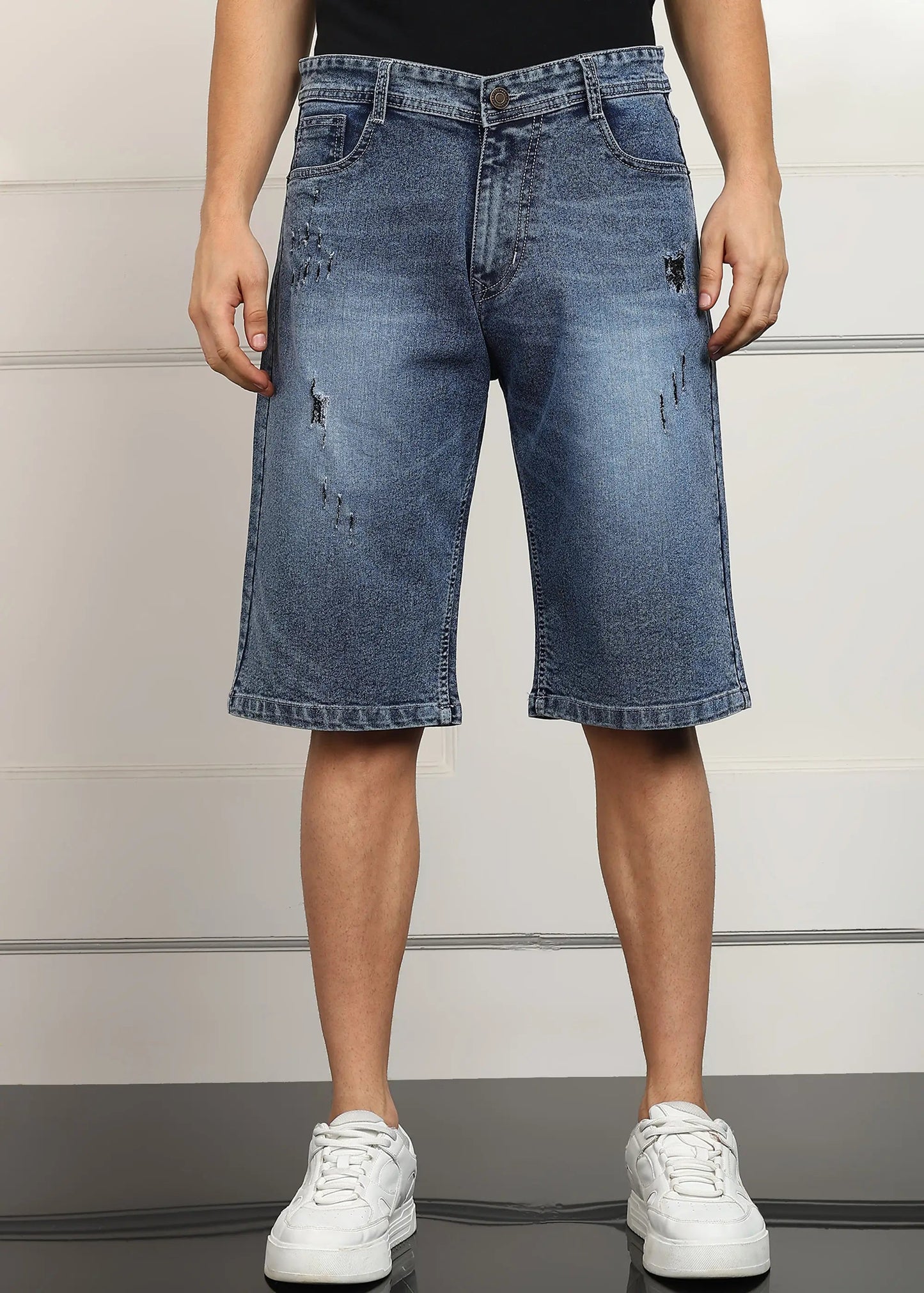 DENIMOR Solid Men Denim Light Blue Baggy Shorts DENIMOR