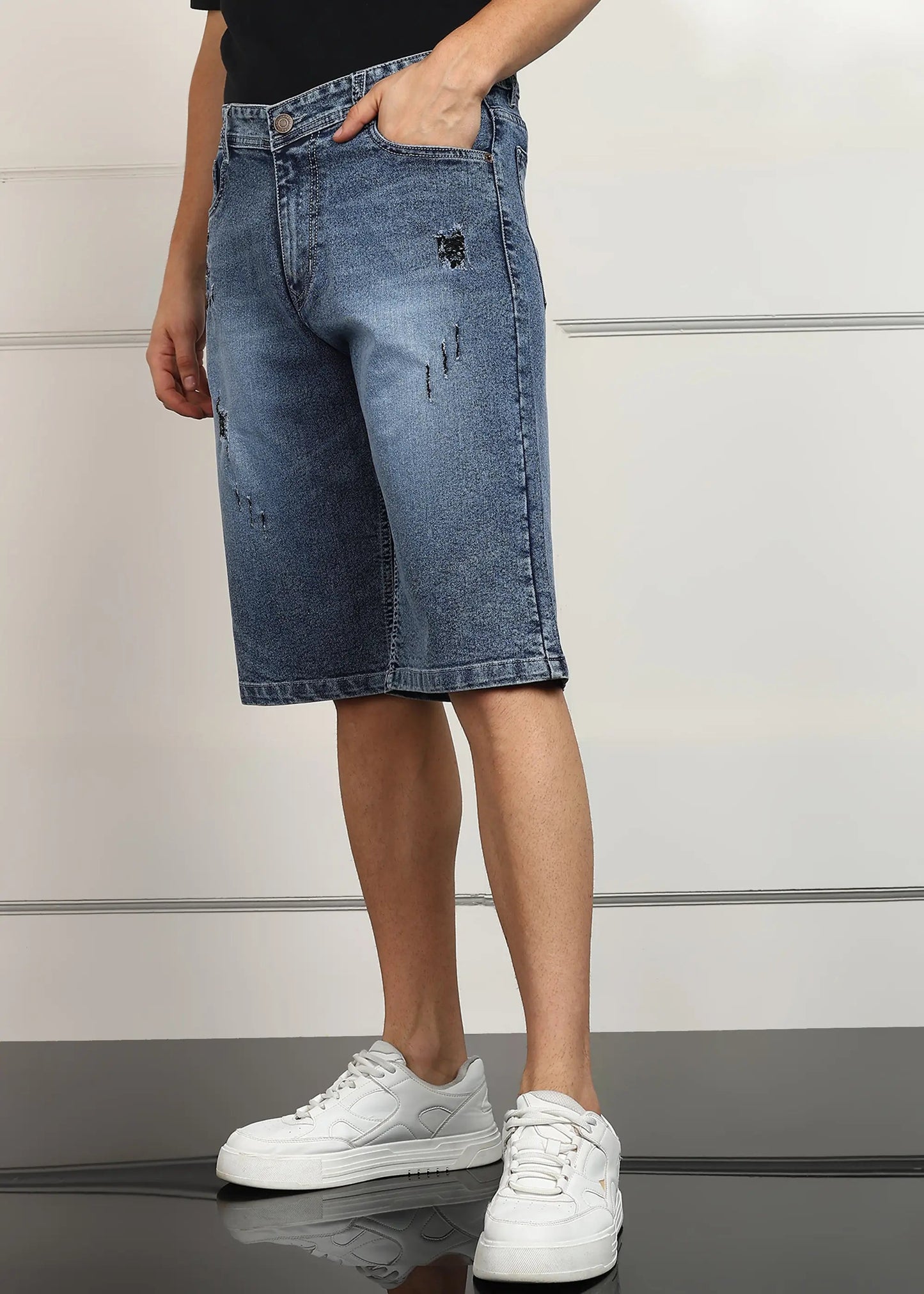 DENIMOR Solid Men Denim Light Blue Baggy Shorts DENIMOR