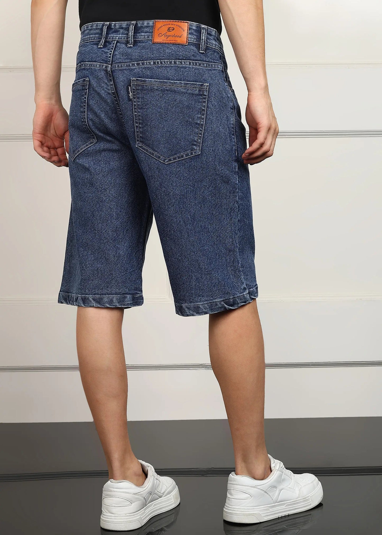 DENIMOR Solid Men Denim Dark Blue Baggy Shorts DENIMOR