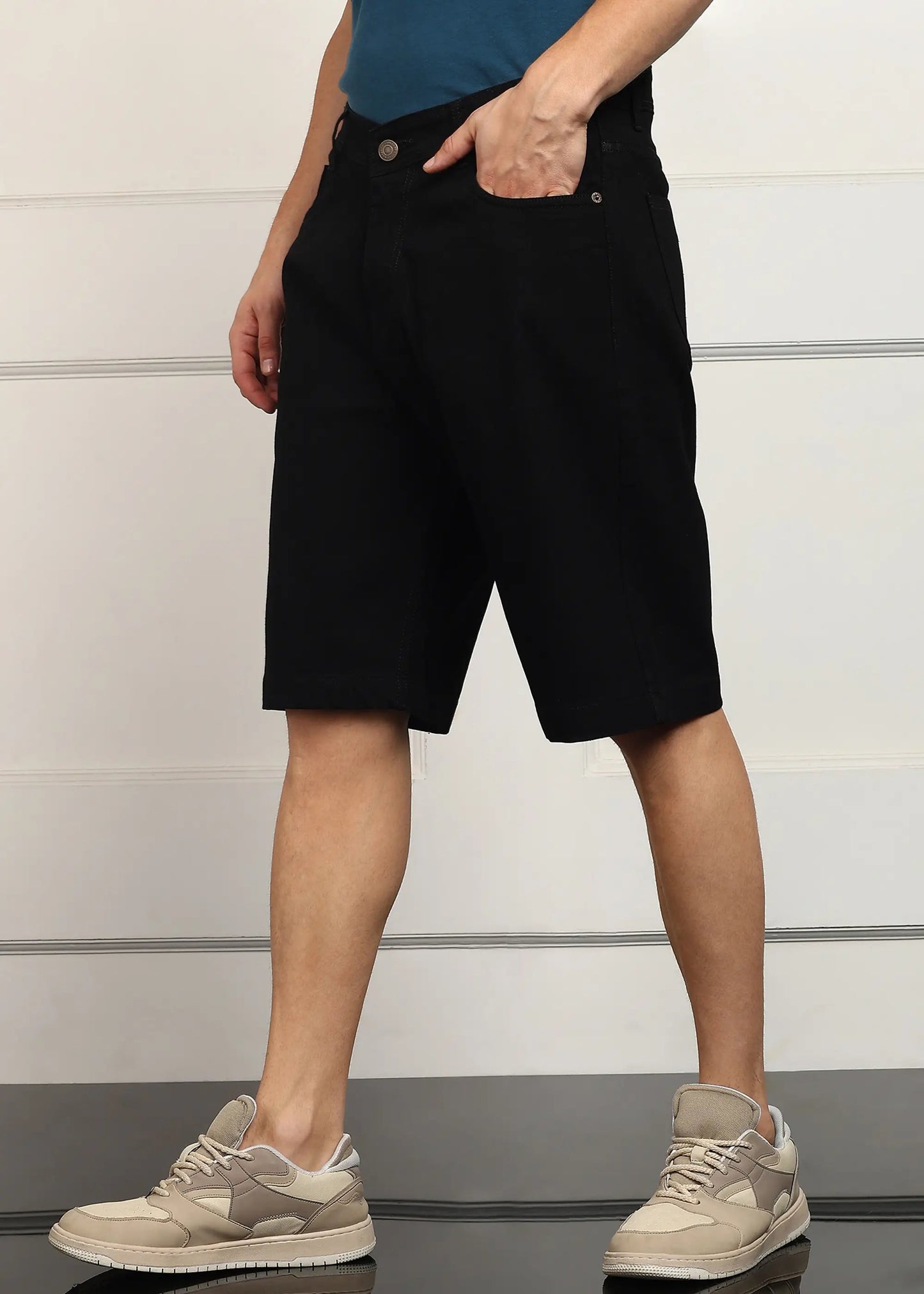 DENIMOR Solid Men Denim Black Baggy Shorts DENIMOR