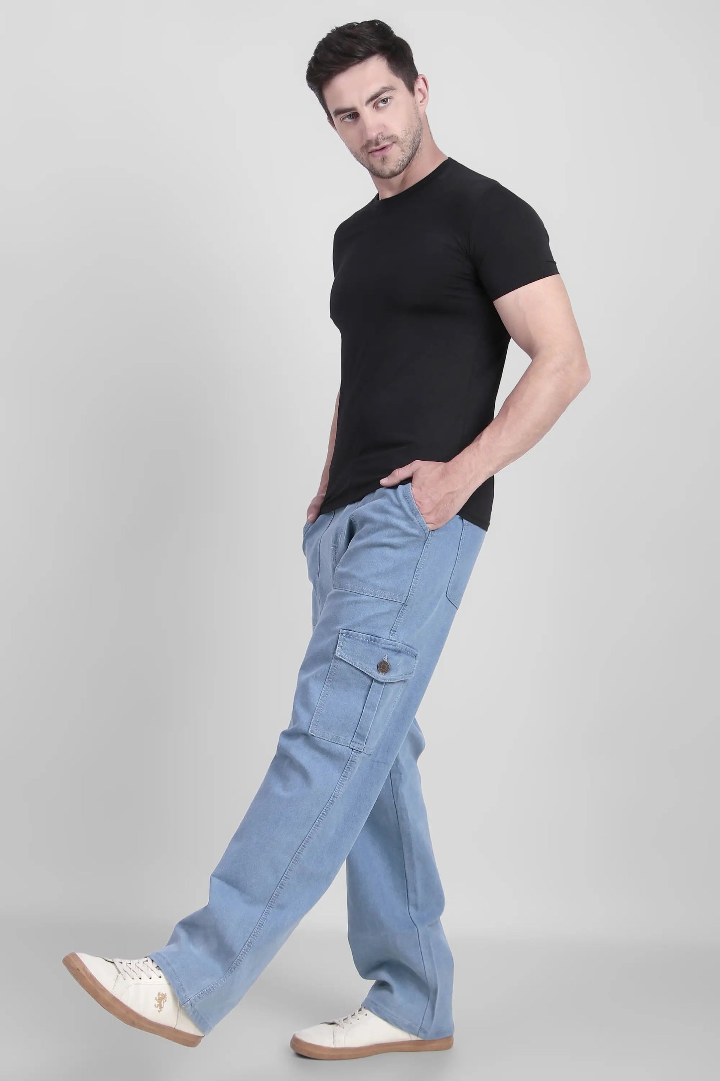 DENIMOR Men Baggy Light Blue Cargo DENIMOR