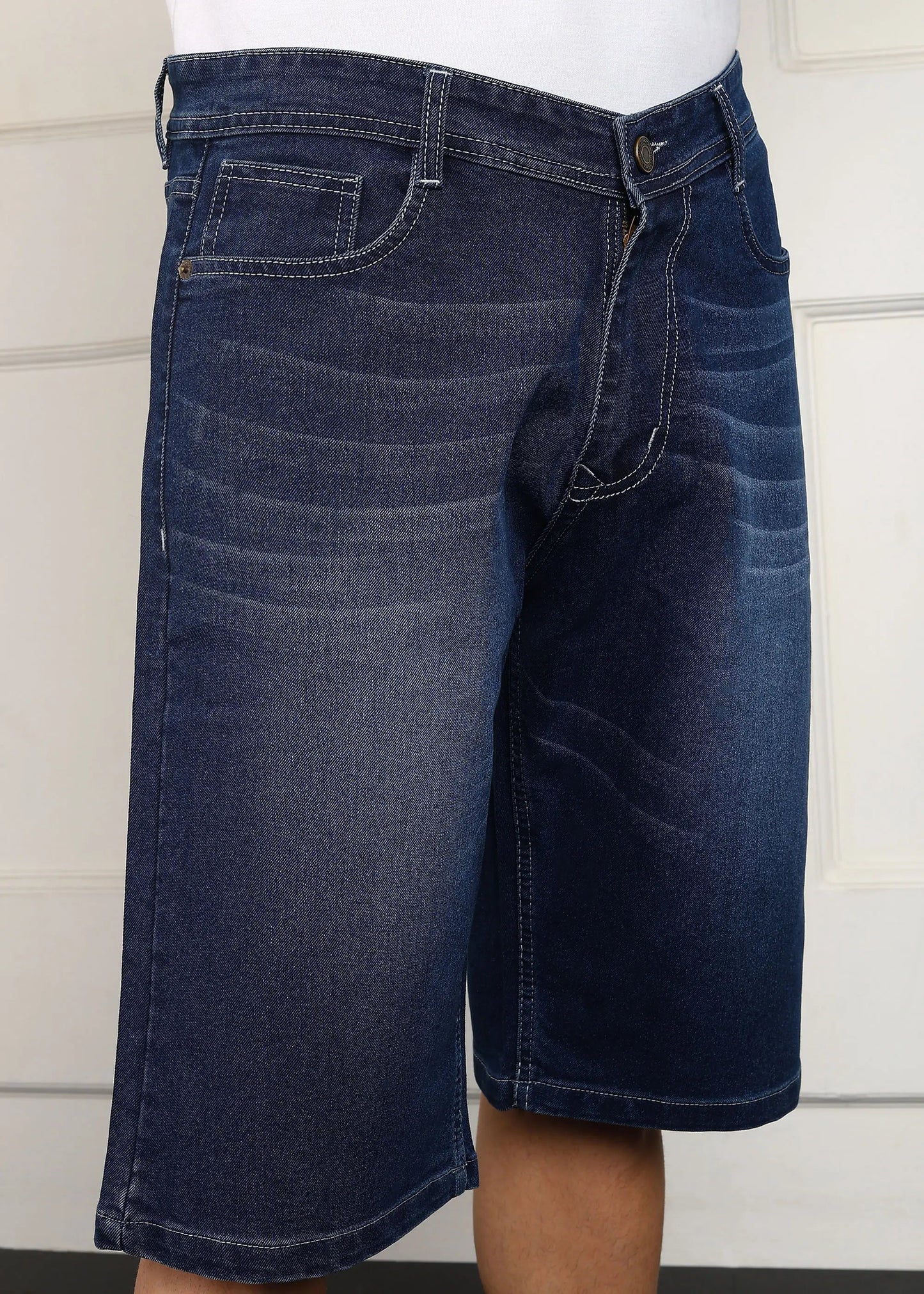 DENIMOR  Solid Men Denim Dark Blue Baggy Shorts DENIMOR