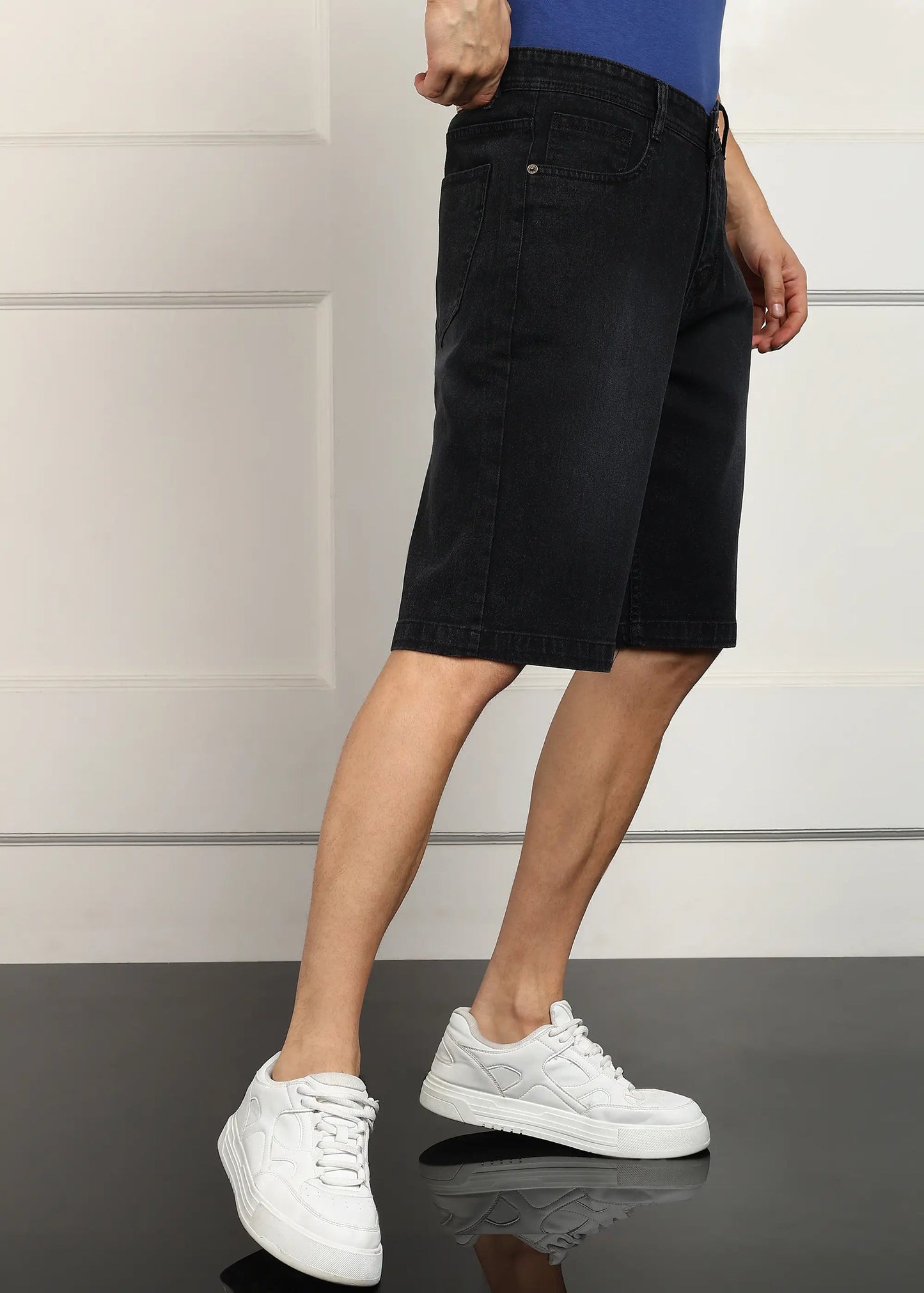 DENIMOR Solid Men Denim Dark Grey Baggy Shorts DENIMOR