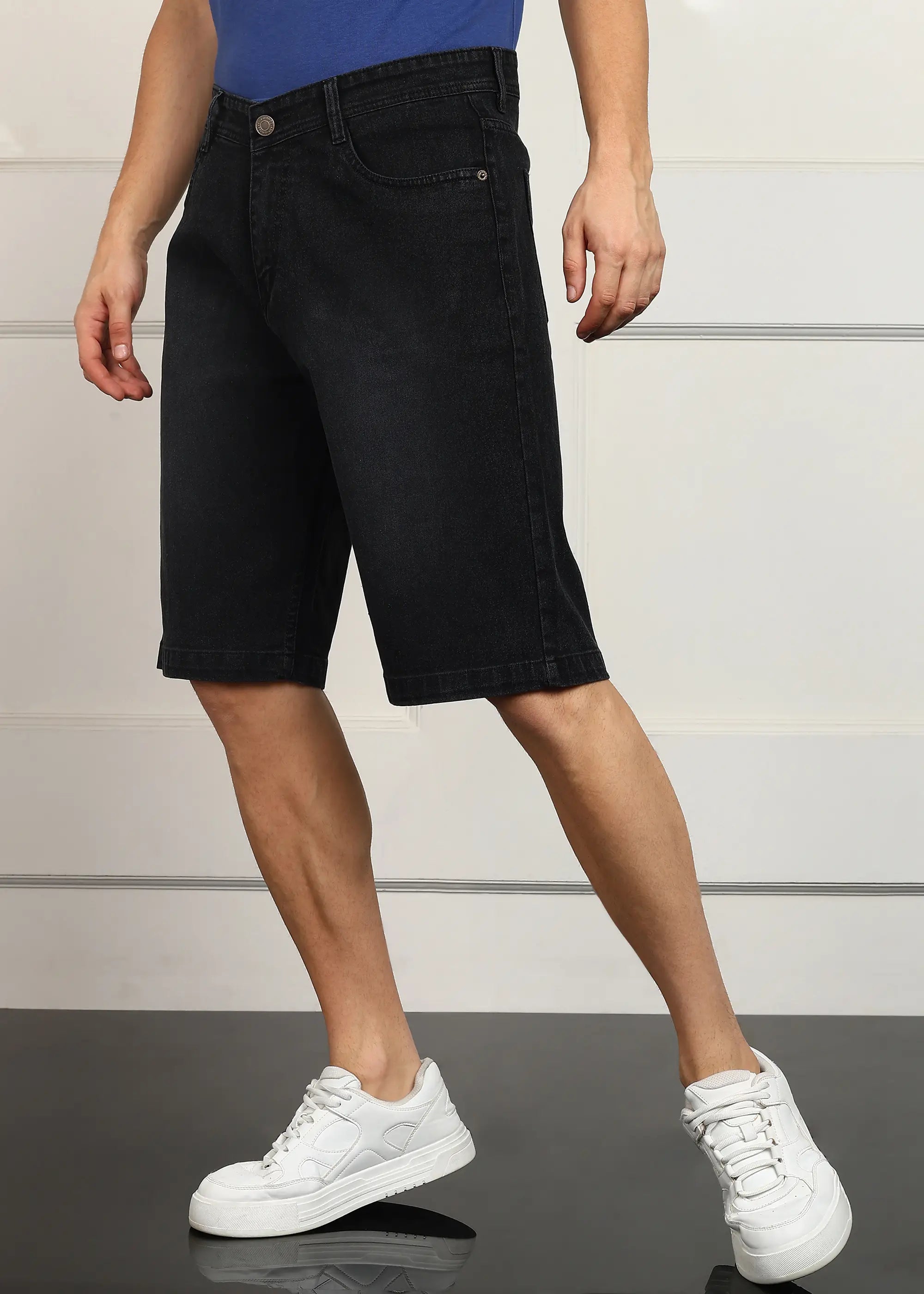 DENIMOR Solid Men Denim Dark Grey Baggy Shorts DENIMOR