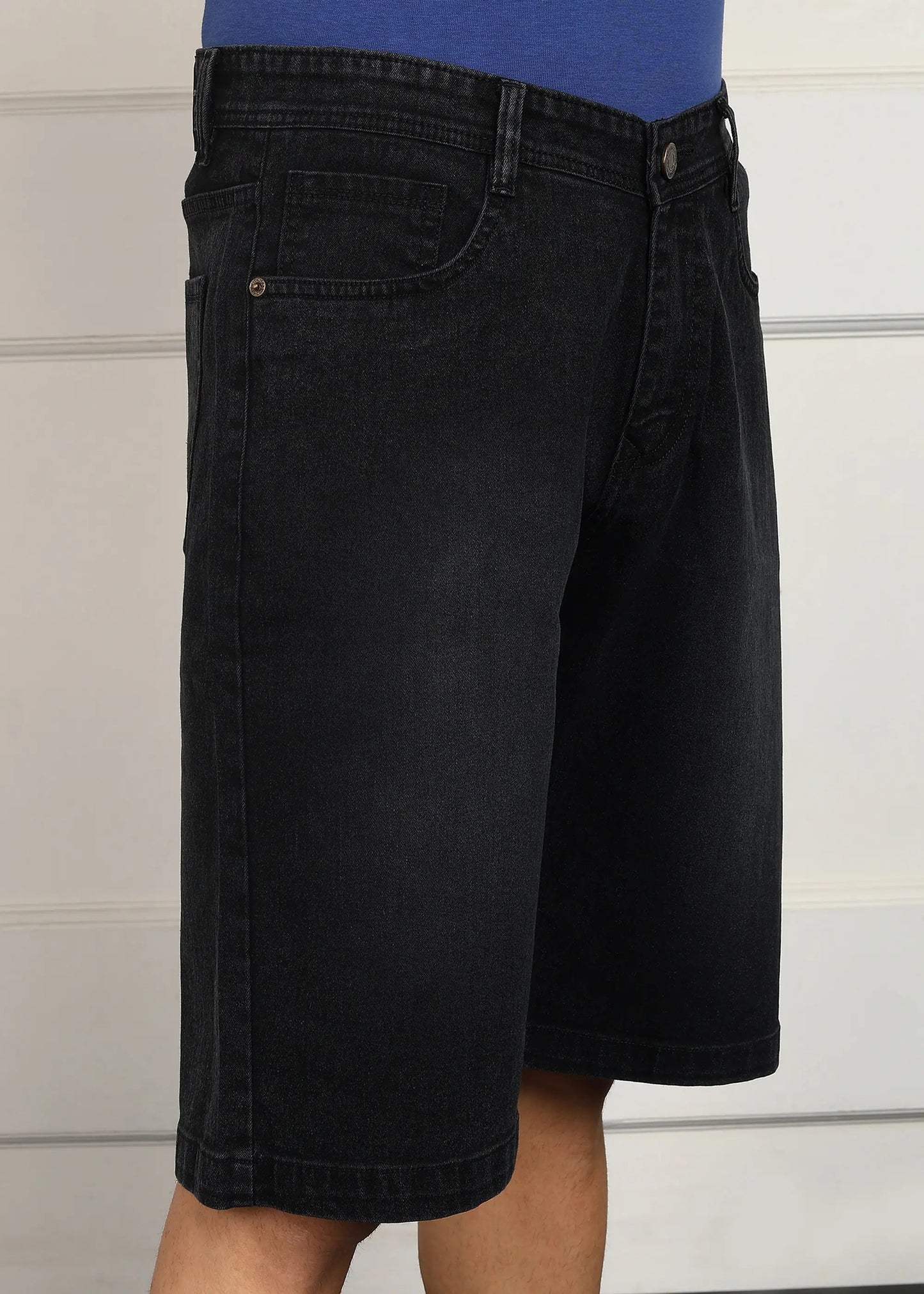 DENIMOR Solid Men Denim Dark Grey Baggy Shorts DENIMOR