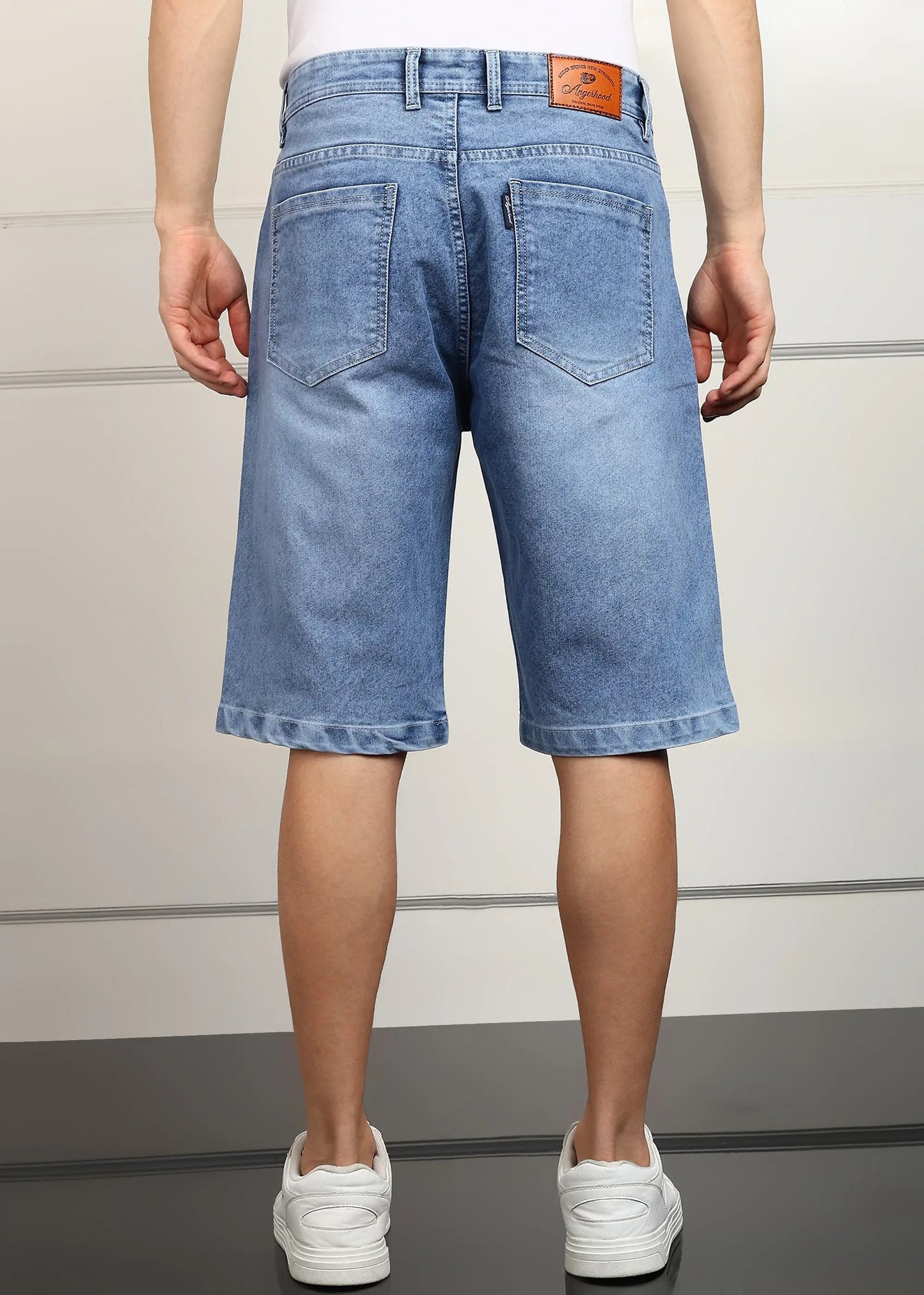 DENIMOR  Solid Men Denim Light Blue Baggy Shorts DENIMOR