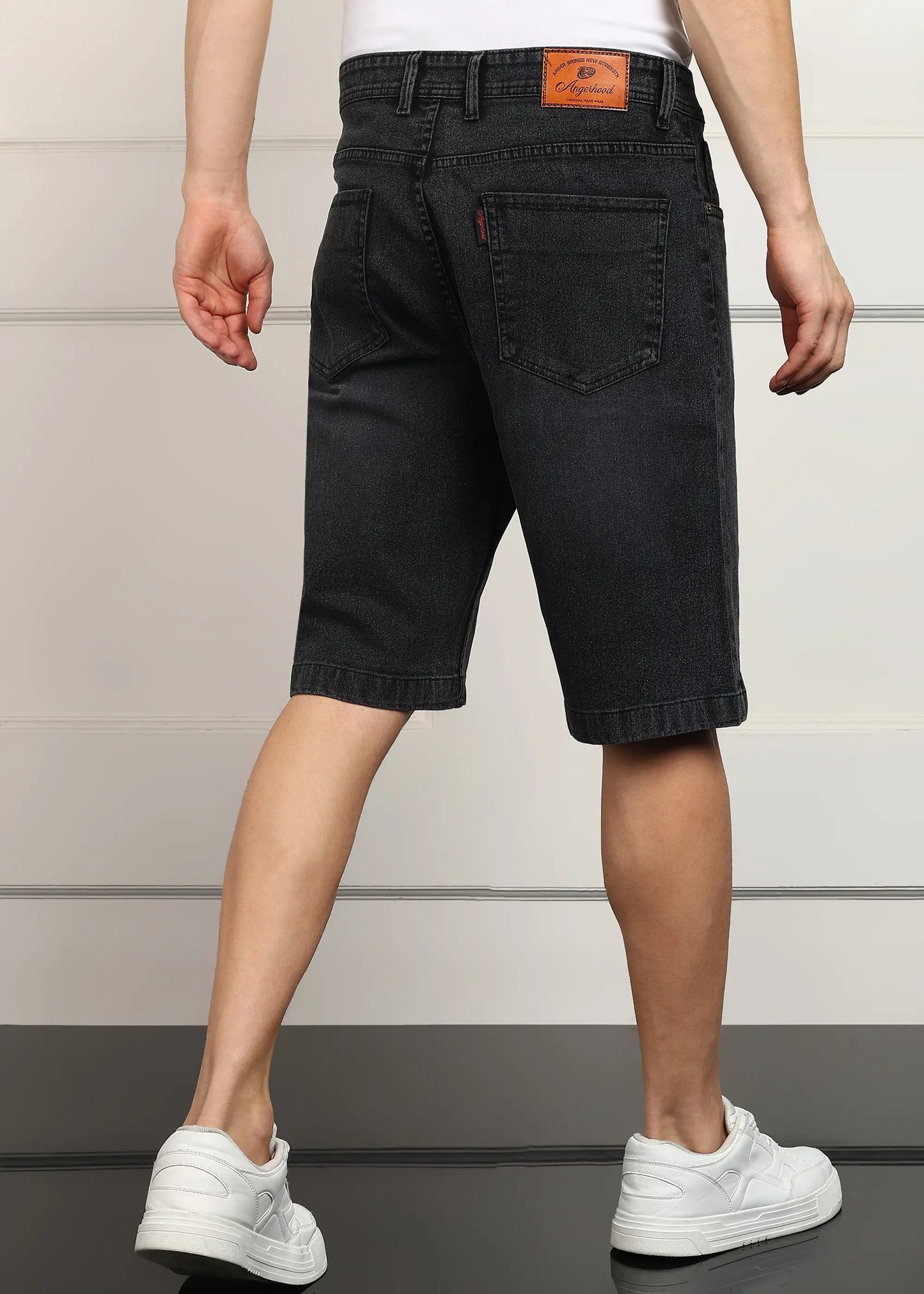 DENIMOR Solid Men Denim Dark Grey Baggy Shorts DENIMOR