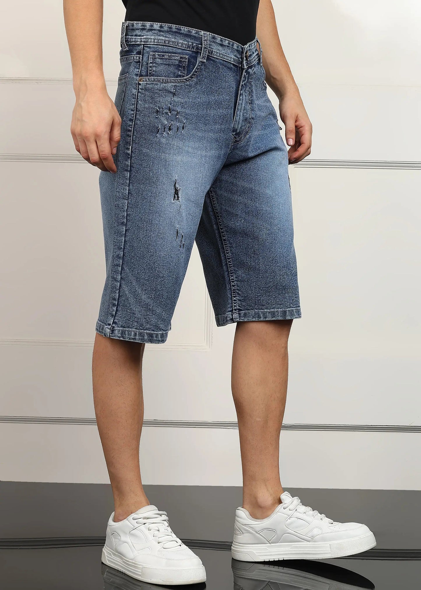 DENIMOR Solid Men Denim Light Blue Baggy Shorts DENIMOR