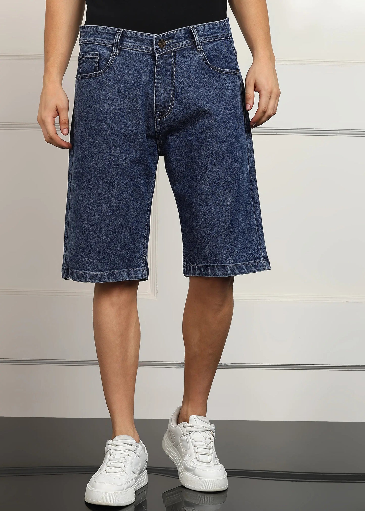 DENIMOR Solid Men Denim Dark Blue Baggy Shorts DENIMOR
