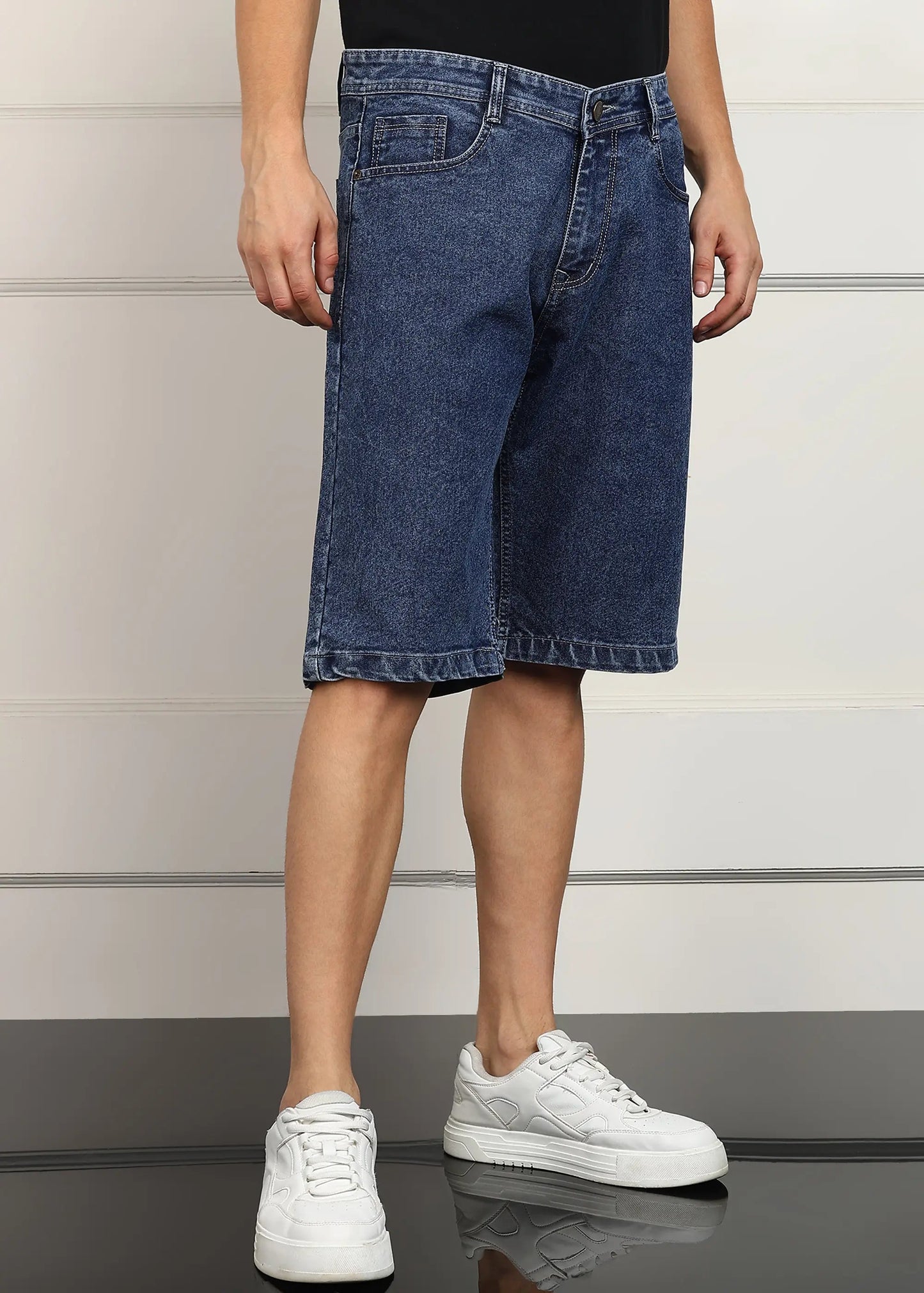 DENIMOR Solid Men Denim Dark Blue Baggy Shorts DENIMOR