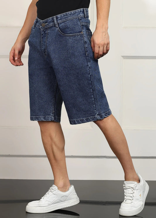 DENIMOR Solid Men Denim Dark Blue Baggy Shorts DENIMOR