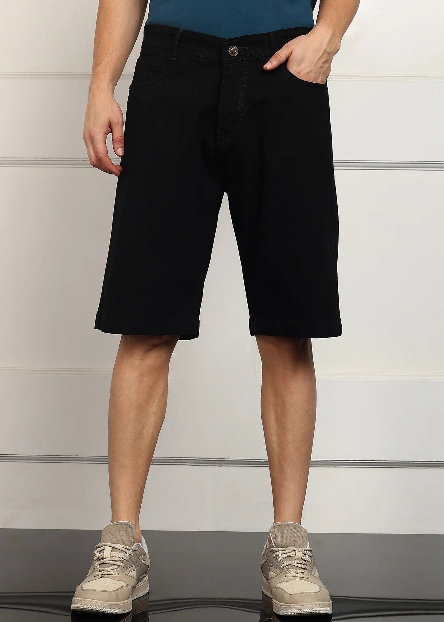 DENIMOR  Solid Men Denim Black Baggy Shorts DENIMOR