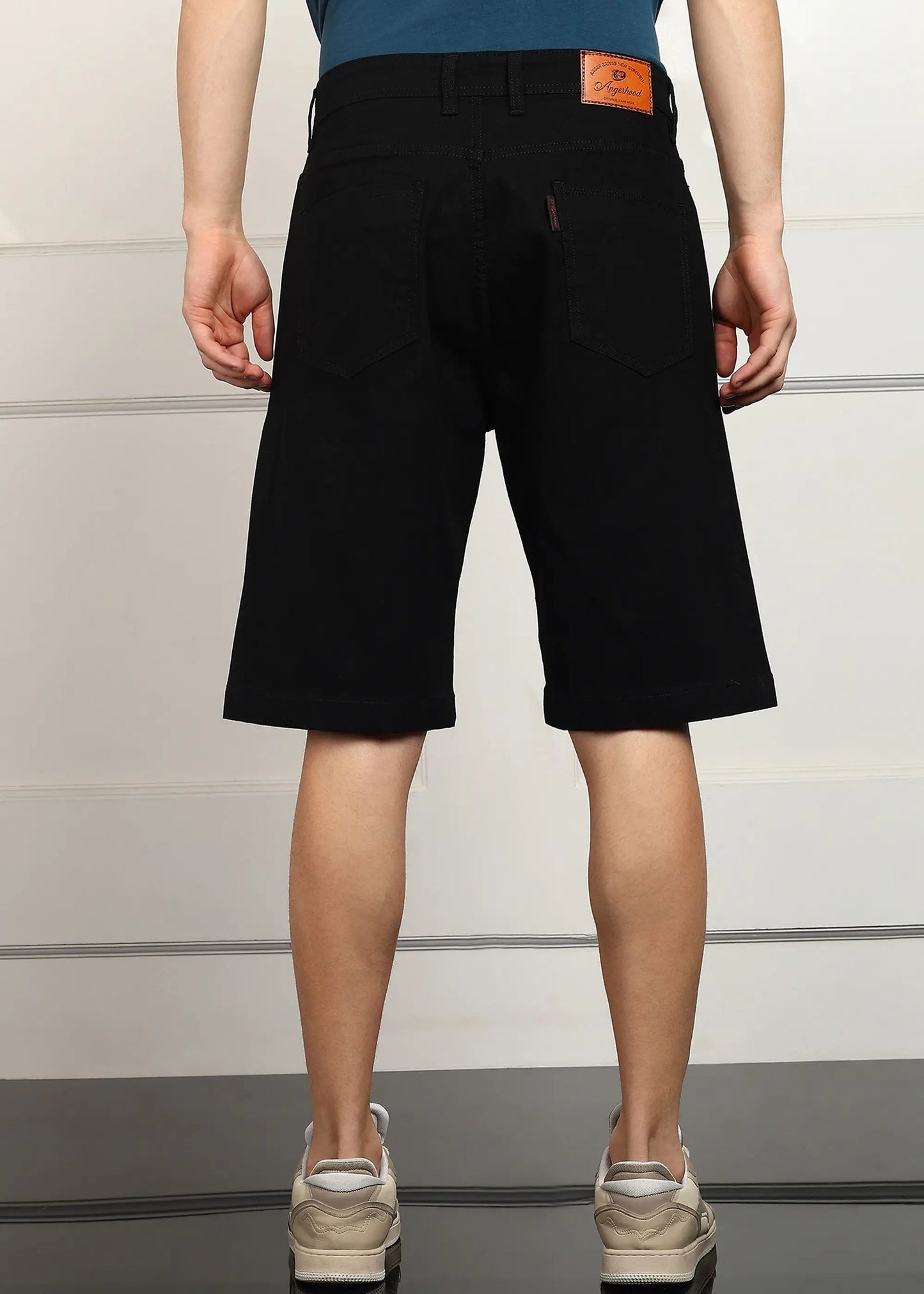 DENIMOR  Solid Men Denim Black Baggy Shorts DENIMOR