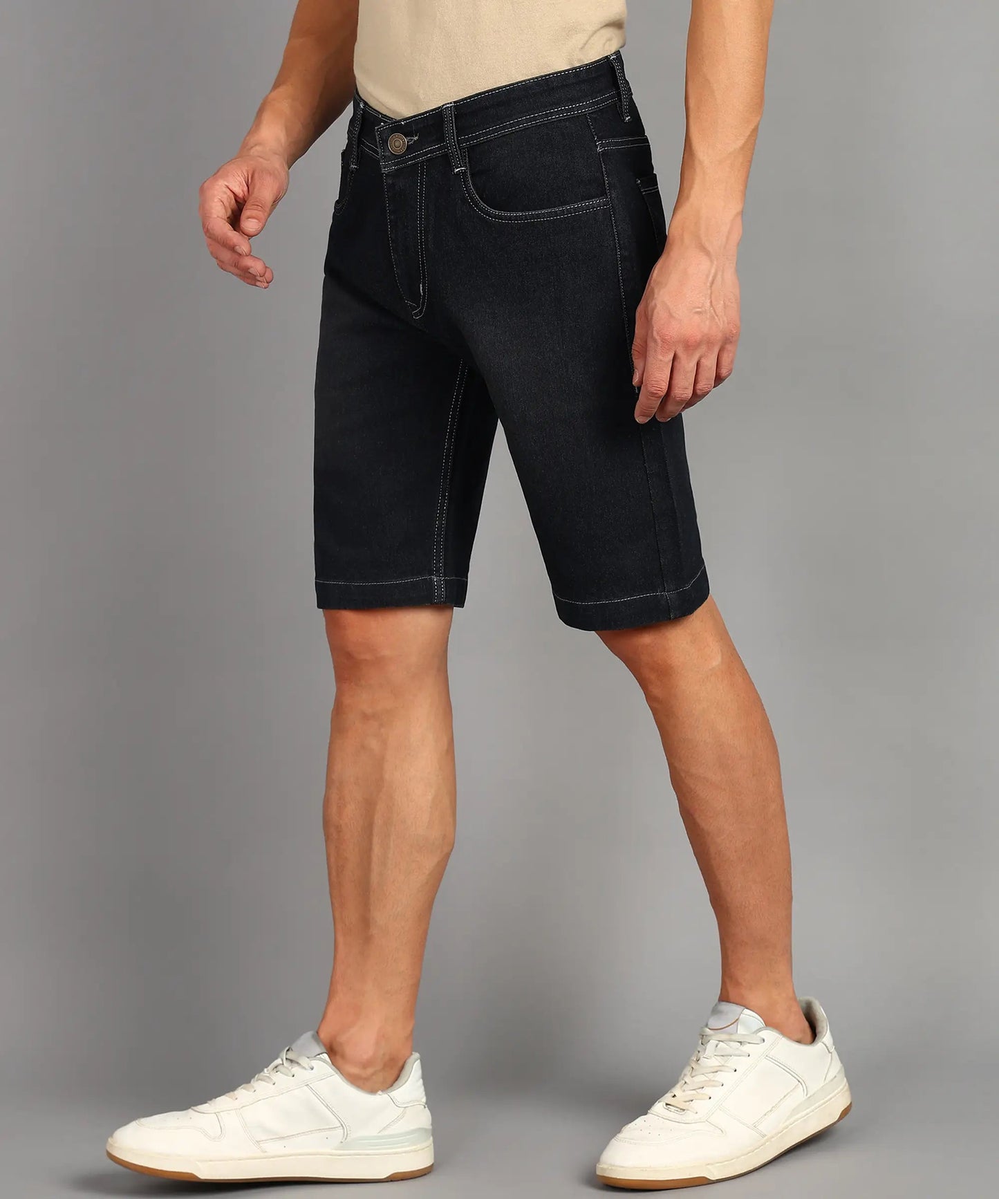 DENIMOR Solid Men Denim Grey Shorts DENIMOR