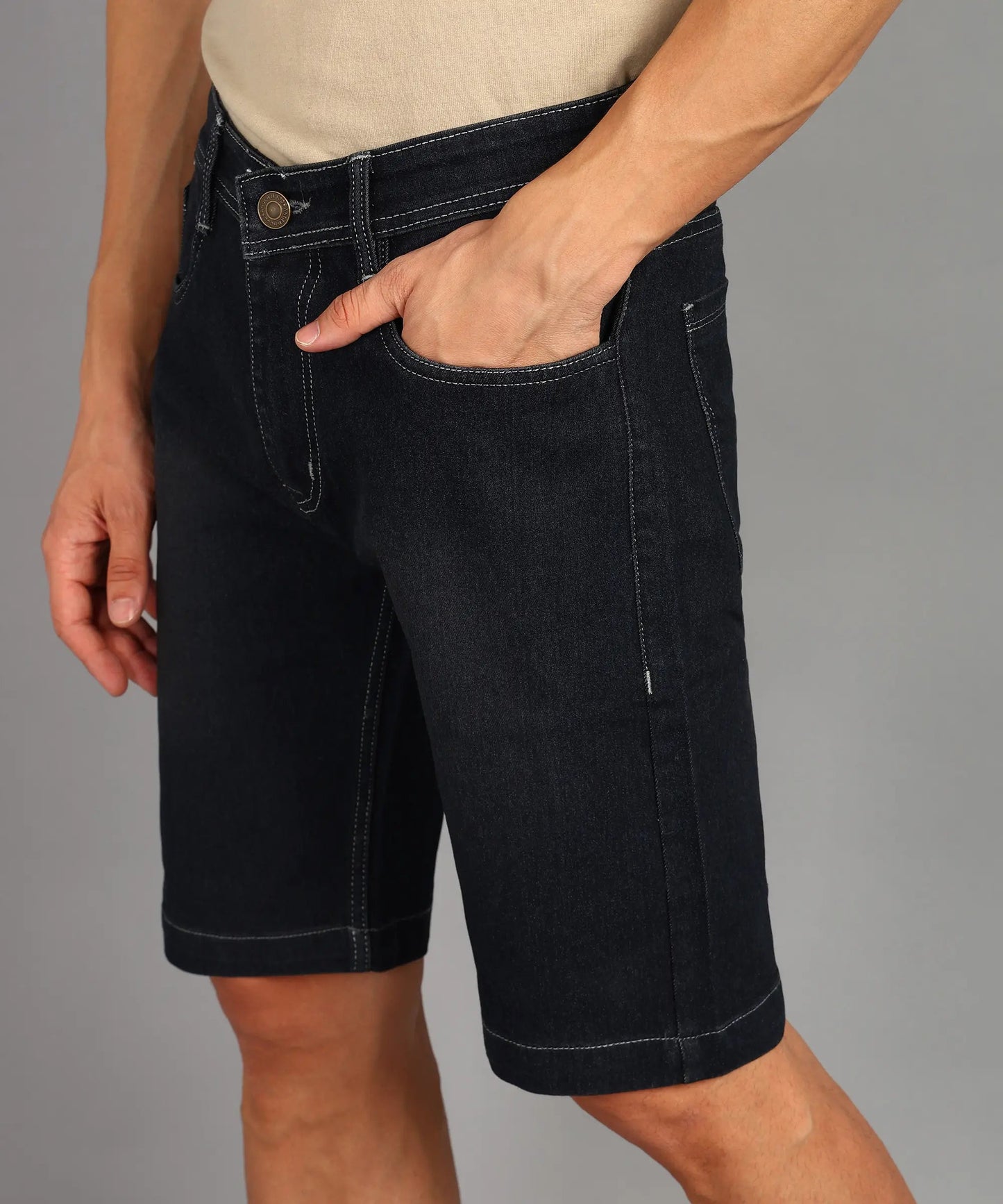 DENIMOR Solid Men Denim Grey Shorts DENIMOR