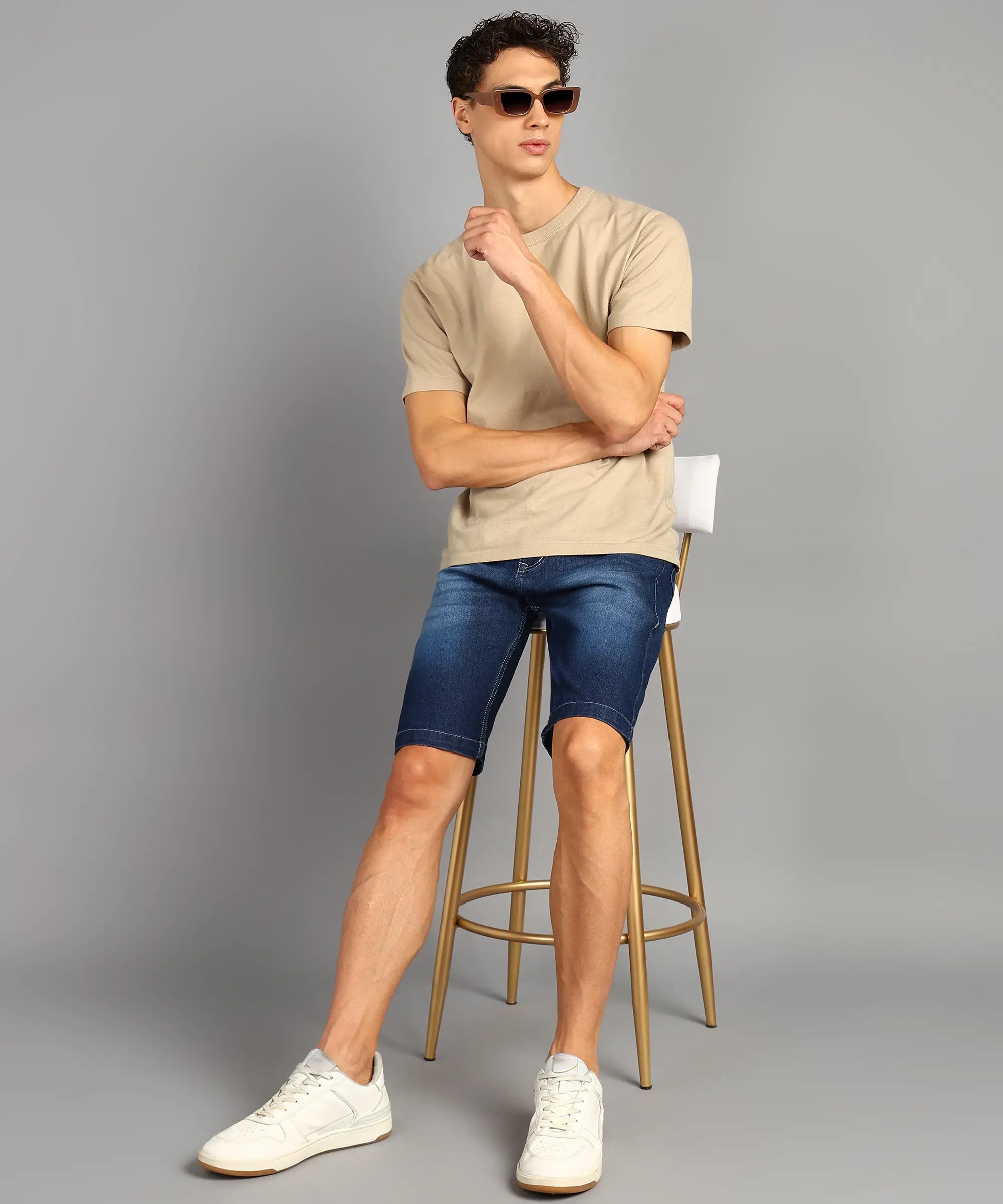 DENIMOR  Solid Men Denim Blue Denim Shorts DENIMOR