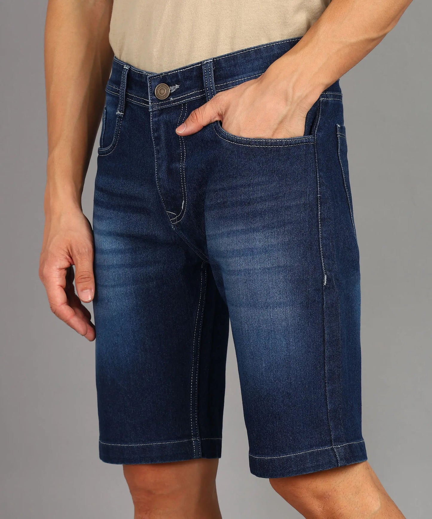 DENIMOR  Solid Men Denim Blue Denim Shorts DENIMOR
