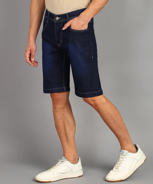 DENIMOR Solid Men Denim Dark Blue Denim Shorts DENIMOR