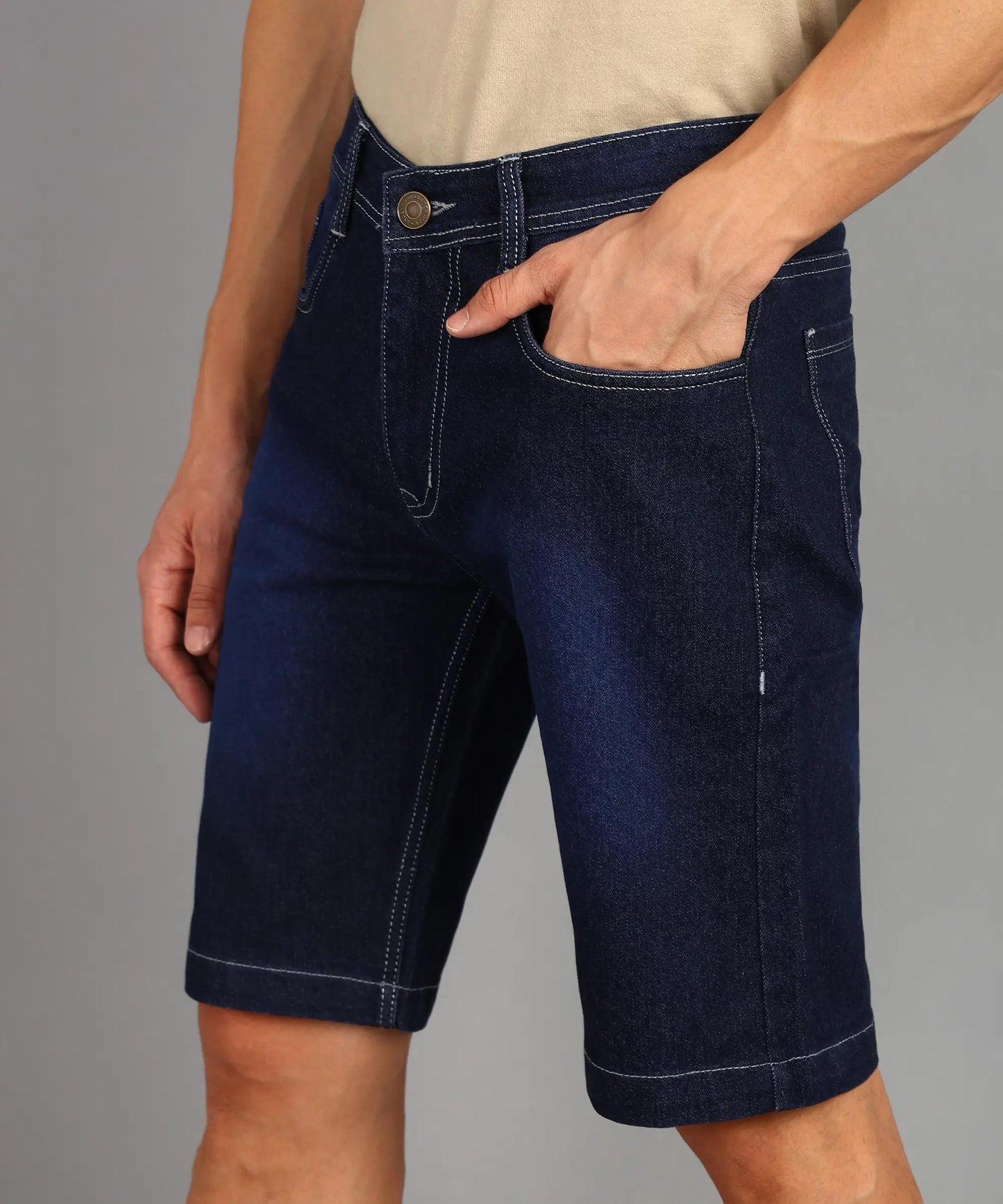 DENIMOR Solid Men Denim Dark Blue Denim Shorts DENIMOR