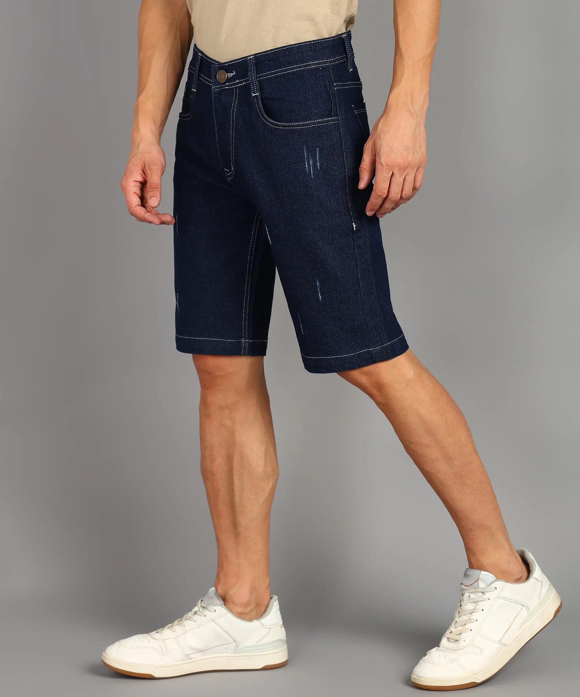 DENIMOR  Solid Men Denim Blue Denim Shorts DENIMOR