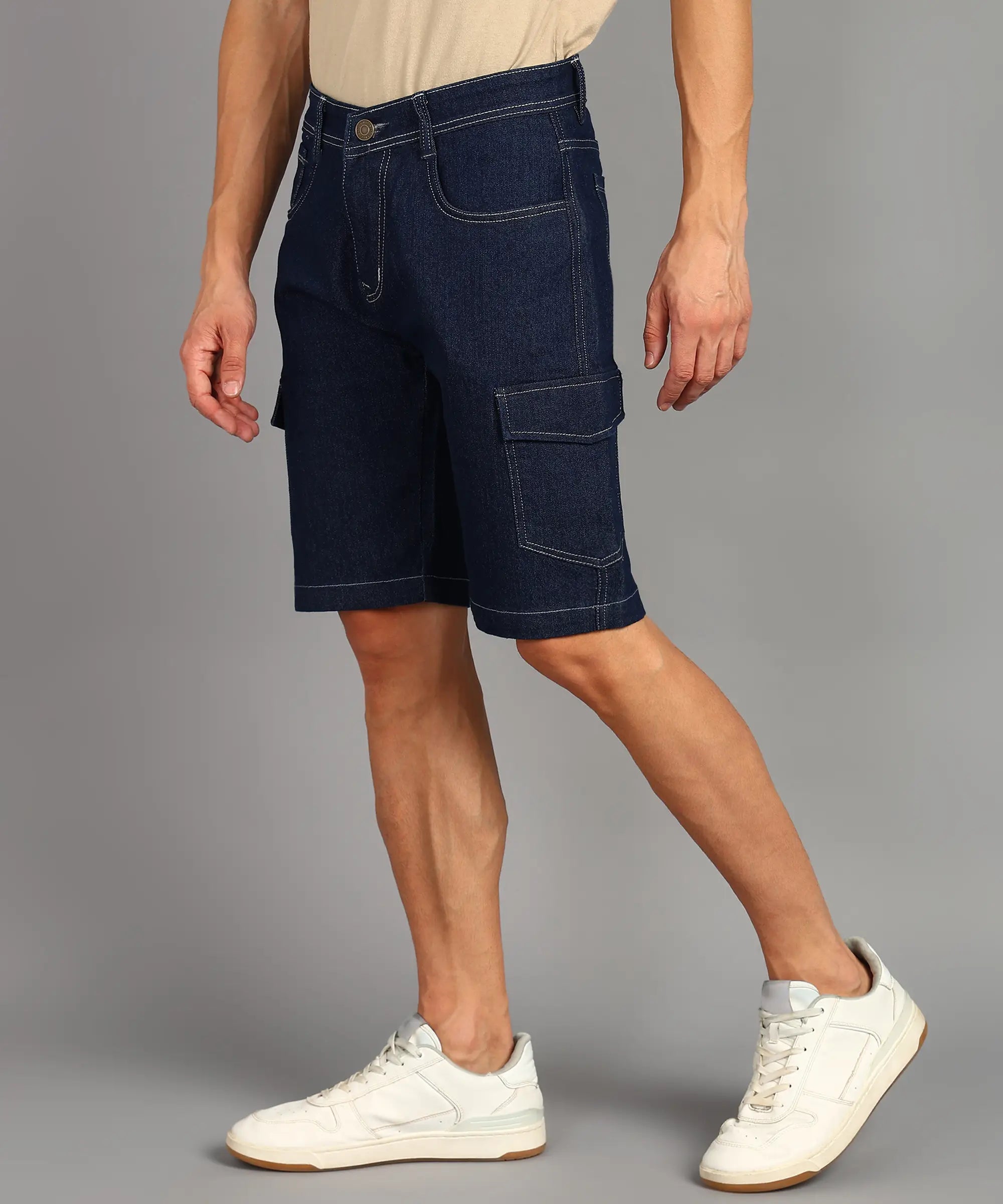 DENIMOR  Solid Men Denim Dark Blue Denim Shorts DENIMOR
