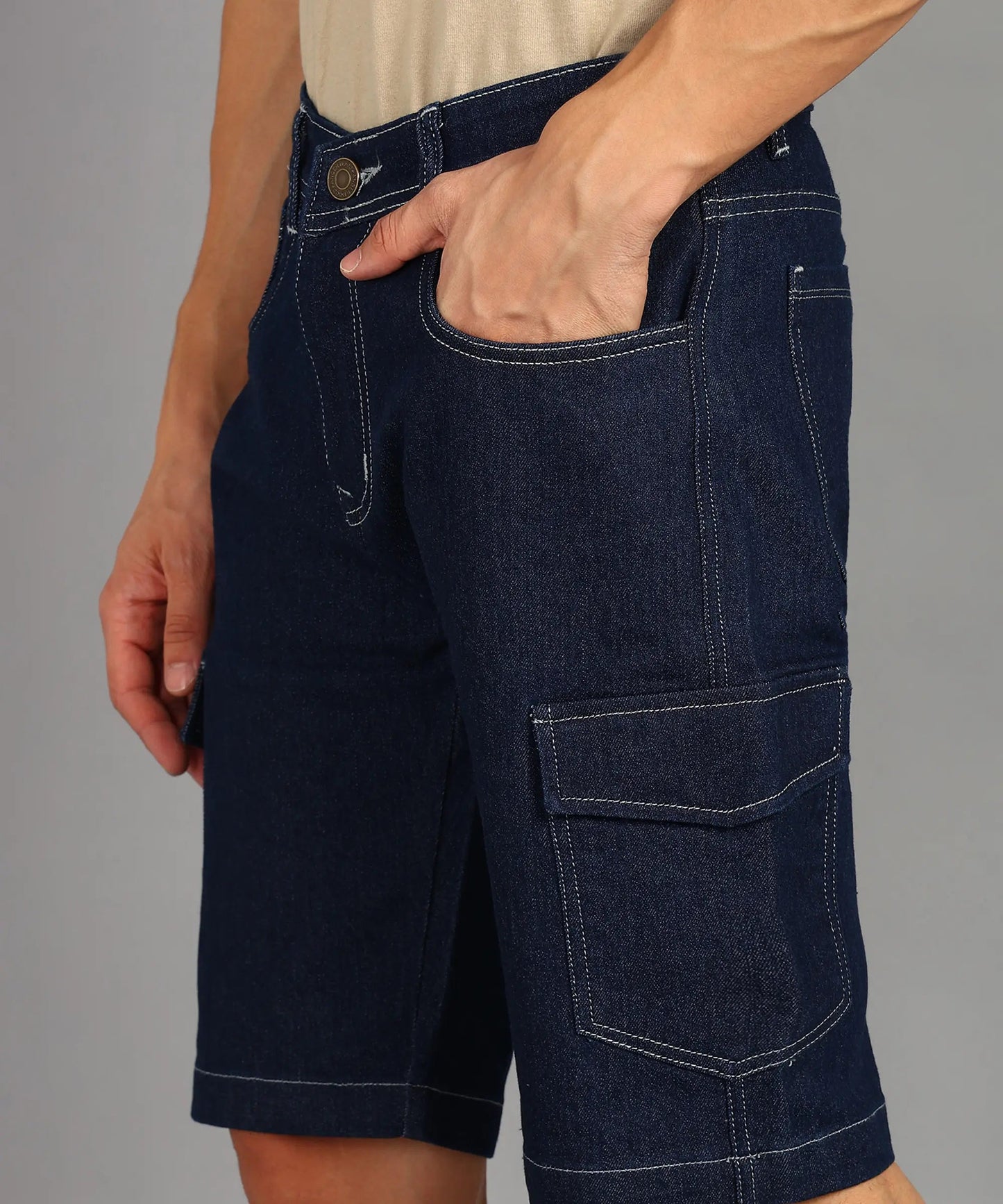 DENIMOR  Solid Men Denim Dark Blue Denim Shorts DENIMOR