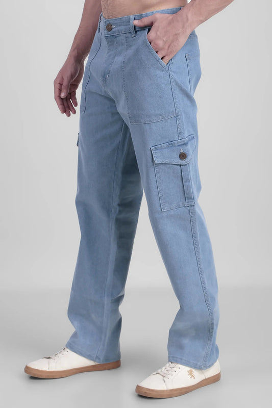 DENIMOR  Men Baggy Light Blue Cargo DENIMOR